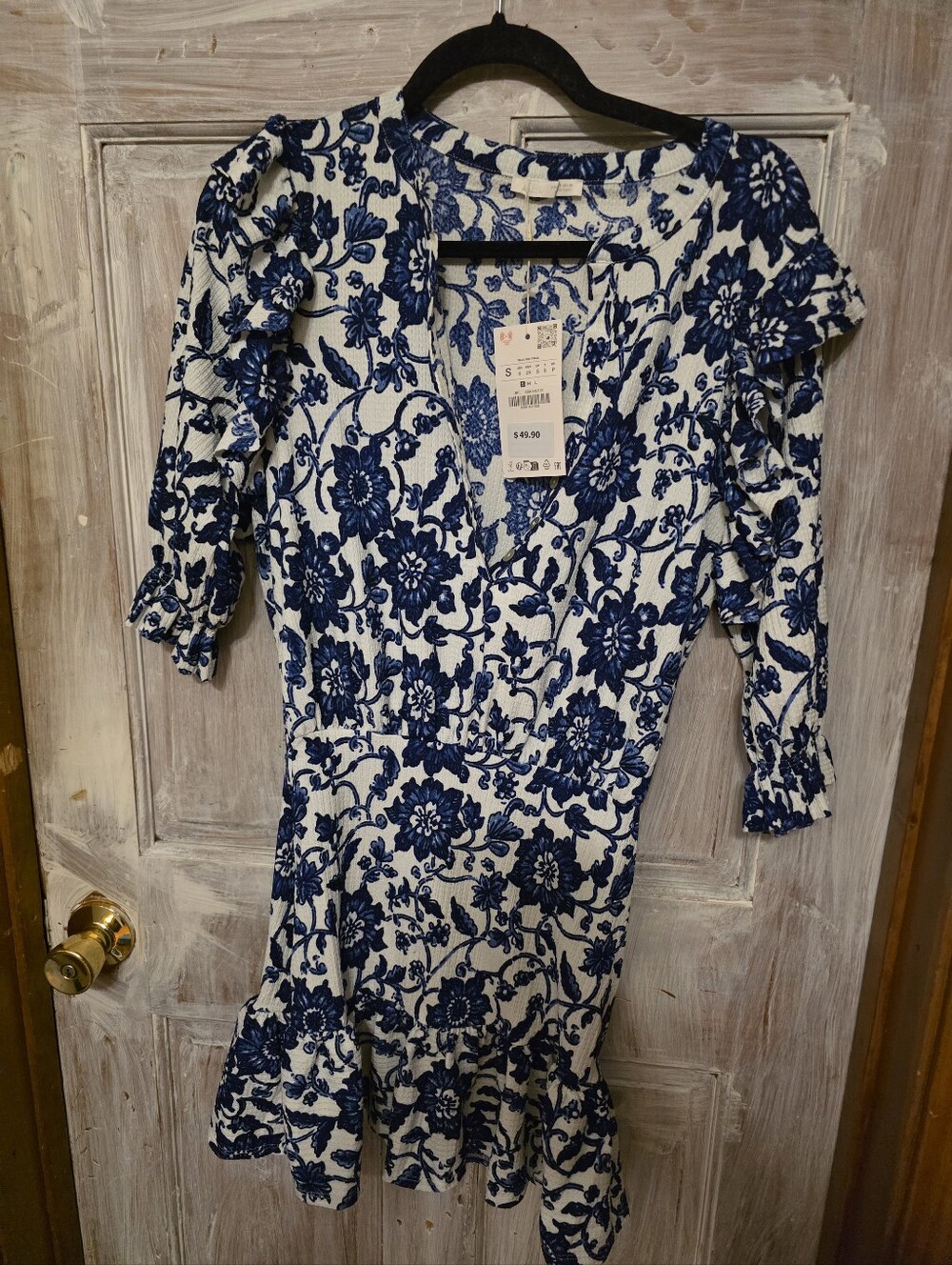 Zara Blue & White Floral Ruffled Mini Dress New with Tags